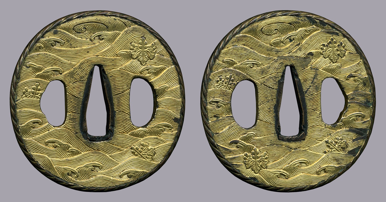Kokinko Tsuba with Gold Waves and Kiri Mon_1300px